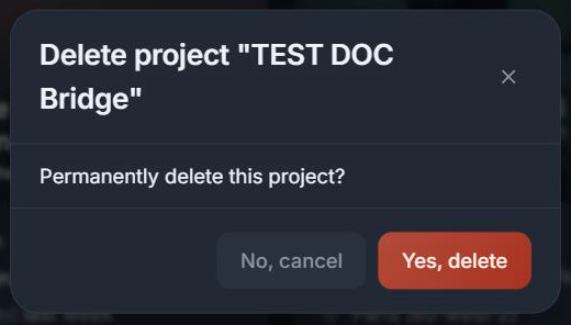 Confirmation de suppression d'un projet.